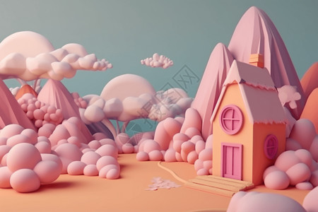 风景静物粉色童话小镇设计图片