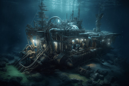 海底深处机器采矿背景图片