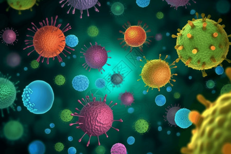 漂浮的彩色病毒细菌高清图片素材
