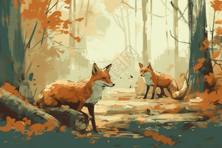 狐狸在森林中漫步高清图片