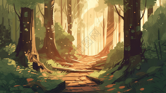 大兴安岭原始森林森林中的美丽风景插画