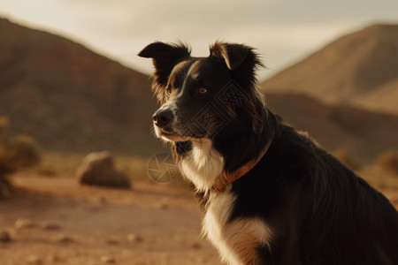 沙漠中的边境牧羊犬背景图片