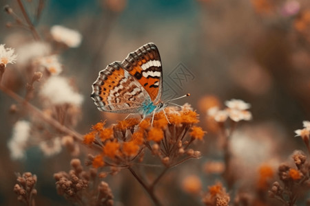 美丽的蝴蝶在花田中背景图片