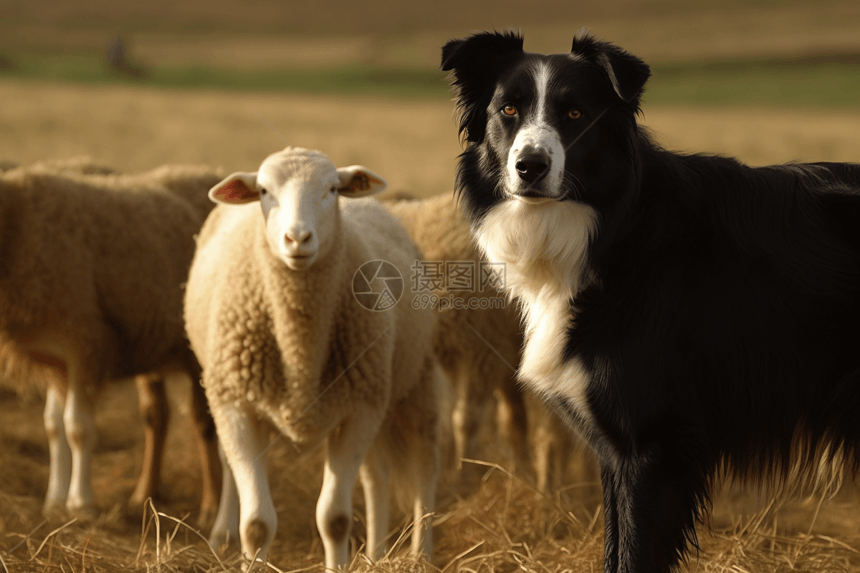 边境牧羊犬和羊群图片