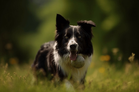 边境牧羊犬在绿色草地上玩耍背景图片