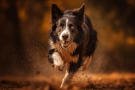 边境牧羊犬在郊外奔跑背景图片