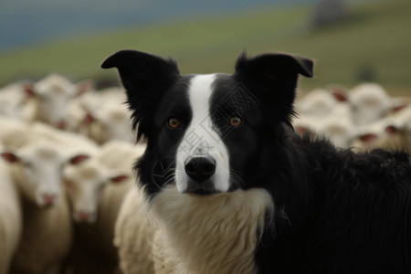 边境牧羊犬放牧的特写图片