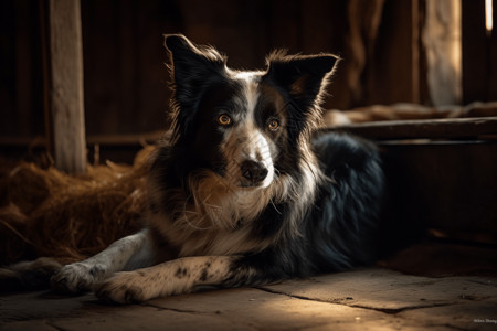 农舍中的牧羊犬背景图片