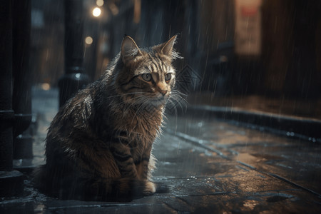 雨中可爱的猫咪图片