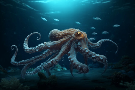 深海中的章鱼插画图片