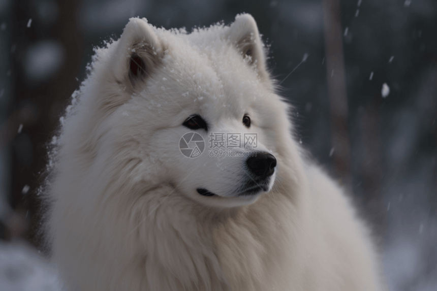 雪地中的萨摩耶犬图片