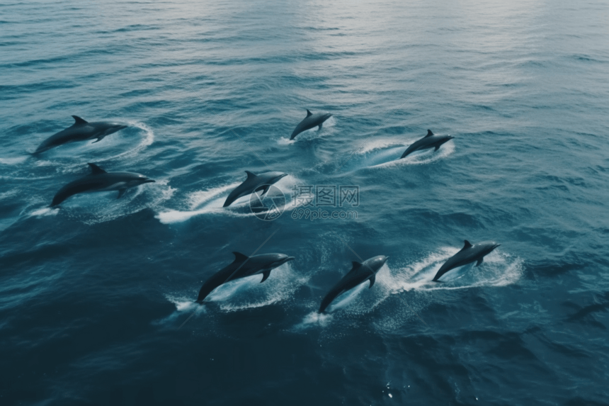 大海中欢快的海豚图片