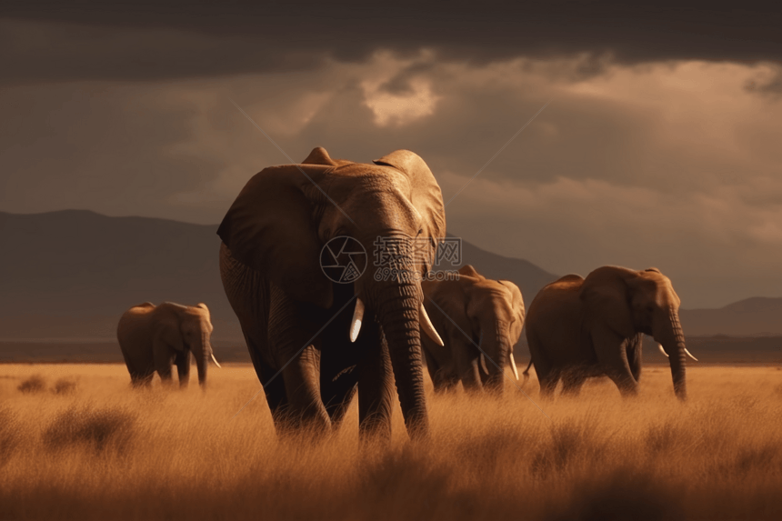 野生大象群在草原上图片