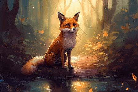 狐狸探索森林图片