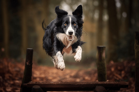 边境牧羊犬跨越了障碍背景图片