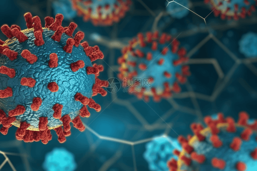 3d抽象covid 19病毒细胞图片