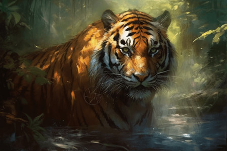 丛林老虎的插画背景图片
