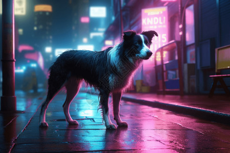 霓虹城市中的狗背景图片