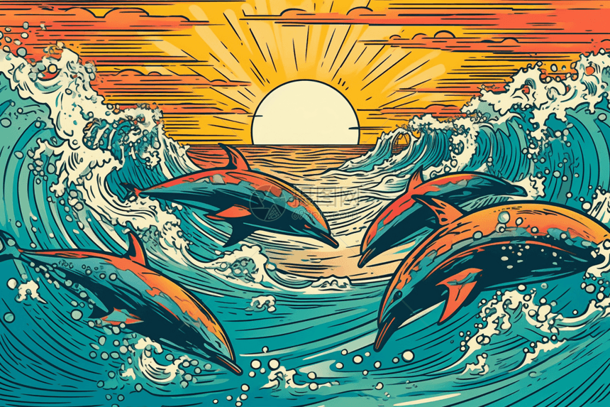 海豚在海洋中跃过海浪图片