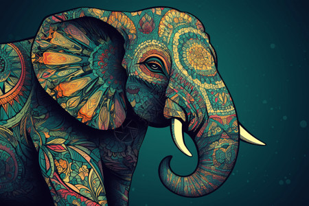 几何图案的大象插画图片