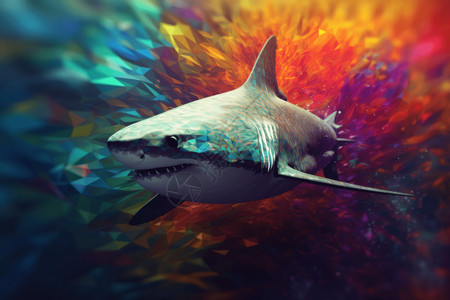 彩色照片凶猛的鲨鱼插画