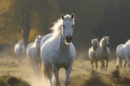 优雅的马匹在田野中疾驰图片