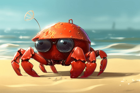 海滩上的螃蟹插画背景图片