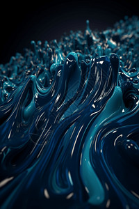 蓝色抽象3D流体图案图片
