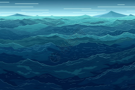 手绘线条大海浪粒子分层海洋插画