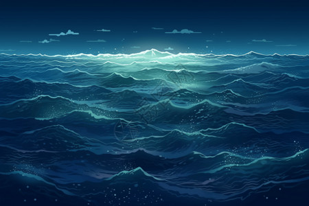 手绘线条大海浪粒子海洋插画