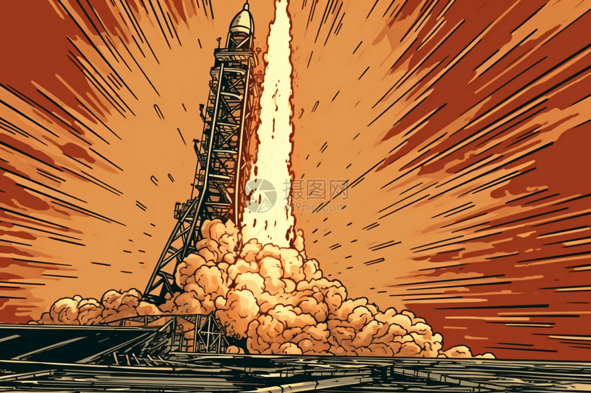 火箭升空的场景插图图片