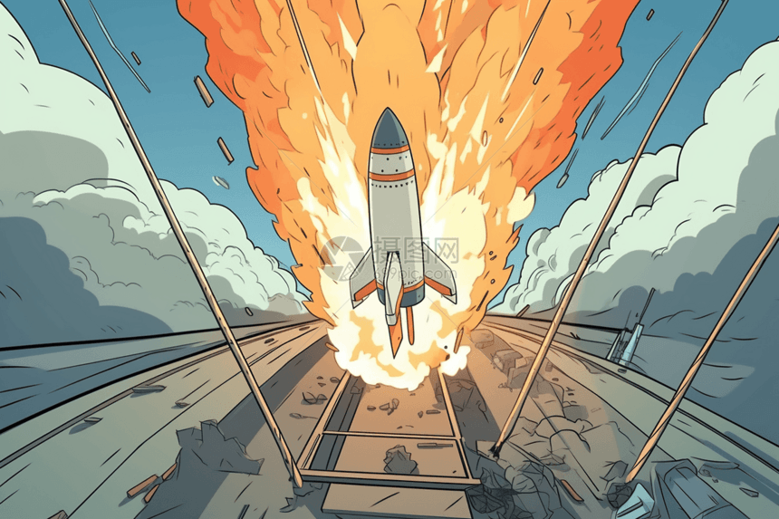 火箭升空的视线卡通插图图片