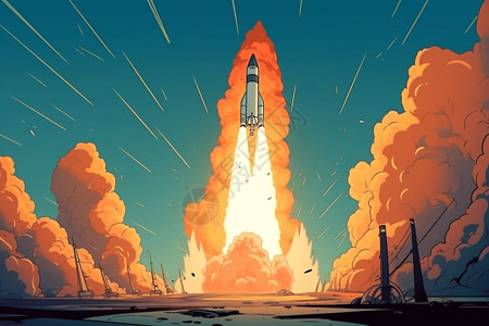 火箭发射场发出的火焰插图插画