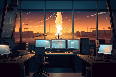 火箭发射控制室的角度插图图片