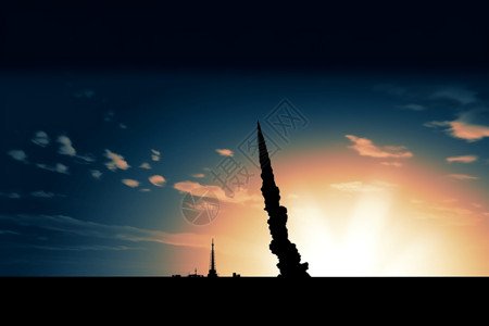 火箭升空剪影平面插图背景图片