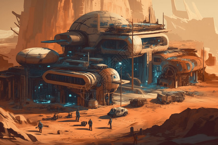 外星球殖民地3D卡通插图背景图片