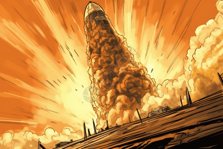 火箭发射3D卡通插图背景图片