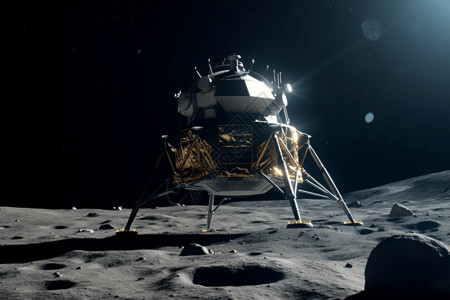 太空岩石登月舱在太空场景背景