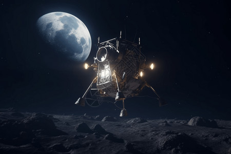 登月舱下降到月球的岩石表面背景图片