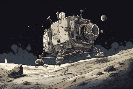 登月舱下降到月球卡通插图图片