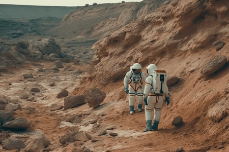 宇航员探索火星表面星球高清图片素材