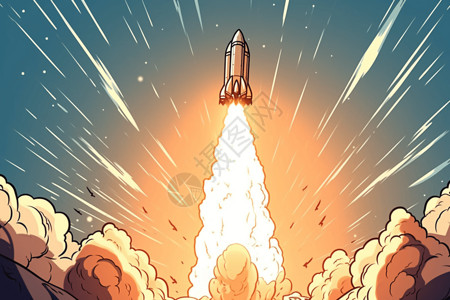 火箭发射3D卡通插画图片