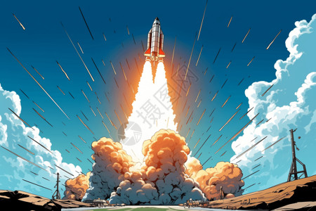 火箭发射平面插画图片