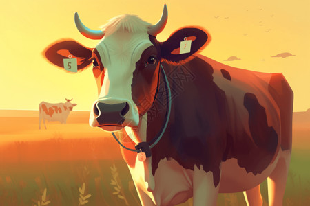内蒙大草原的牛牲畜跟踪插画