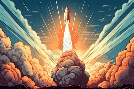 火箭发射的场面卡通插图背景图片