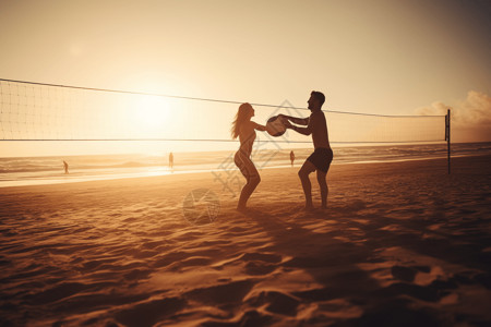 情侣打沙滩排球图片