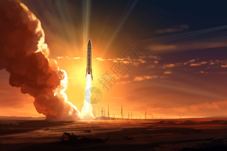 火箭发射3D卡通插图背景图片