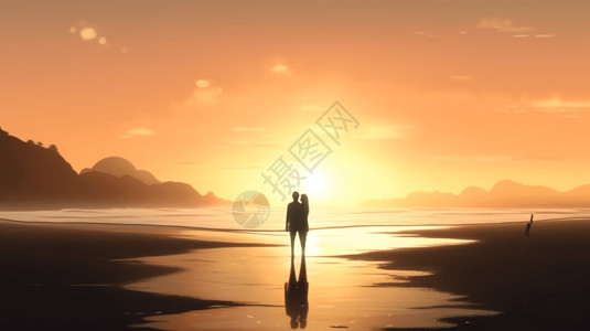 相爱的夫妇站在海滩上背景图片