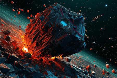 宇宙飞船被困在小行星领域插图背景图片