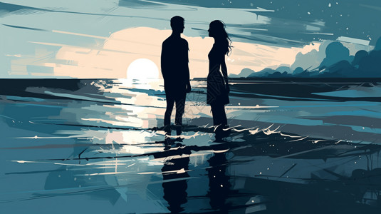 站在水中女孩伴侣站在浅水中插图插画